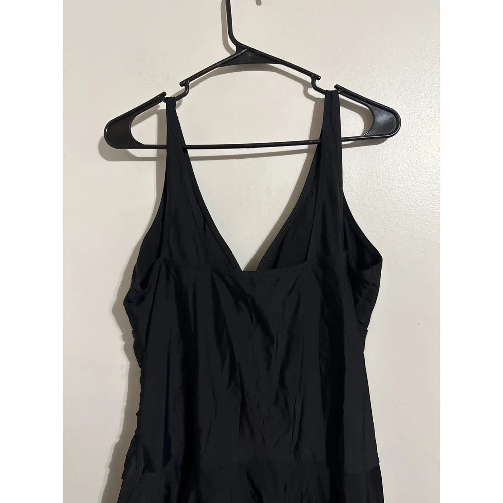 Shekini Women Black V-Neck Ruched One Piece Swimdress Swimsuit Size XL